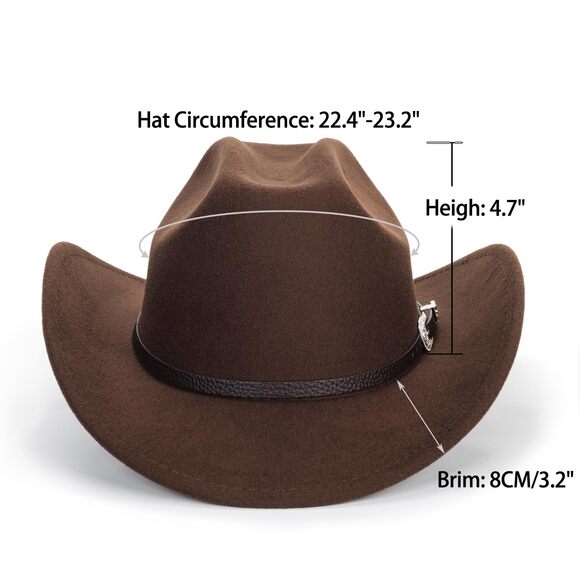 1395 Classic Black Western Felt Roll Up Brim Cowboy And Cowgirl Hat For main image 4